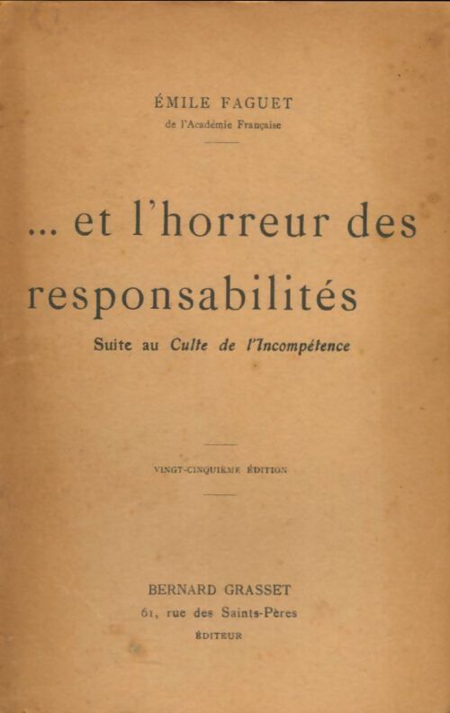 Livrenpoche : Et l'horreur des responsabilités - Emile Faguet - Livre