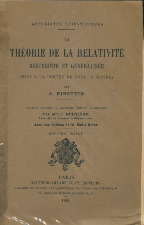 Livrenpoche : La théorie de la relativité restreinte et générale - Albert Einstein - Livre