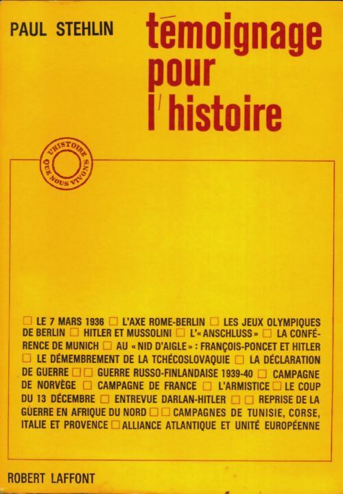 Livrenpoche : Témoignage pour l'histoire - Paul Stehlin - Livre