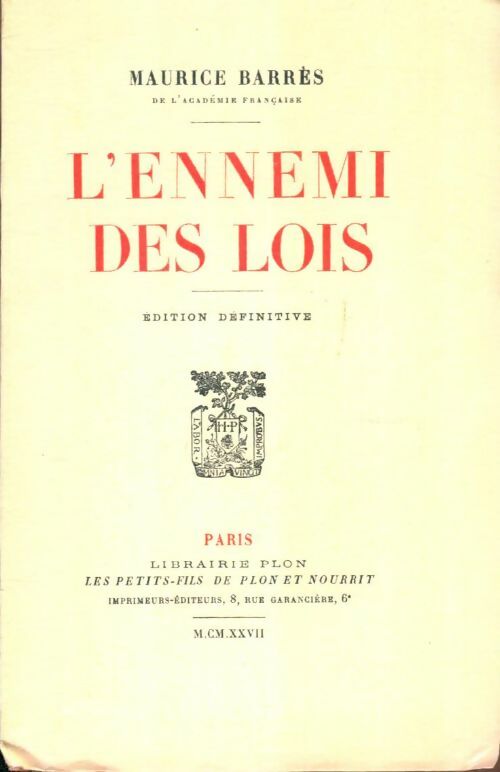 Livrenpoche : L'ennemi des lois - Maurice Barrès - Livre