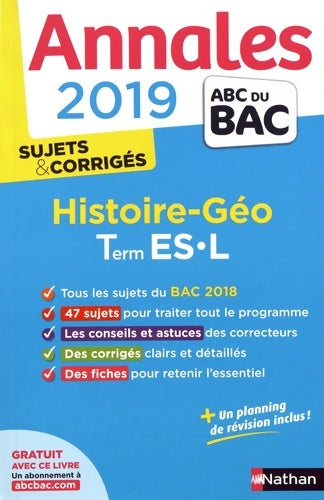 Livrenpoche : Histoire-géo Terminales L, ES Sujets & Corrigés 2019 - Laetitia Benbassat - Livre