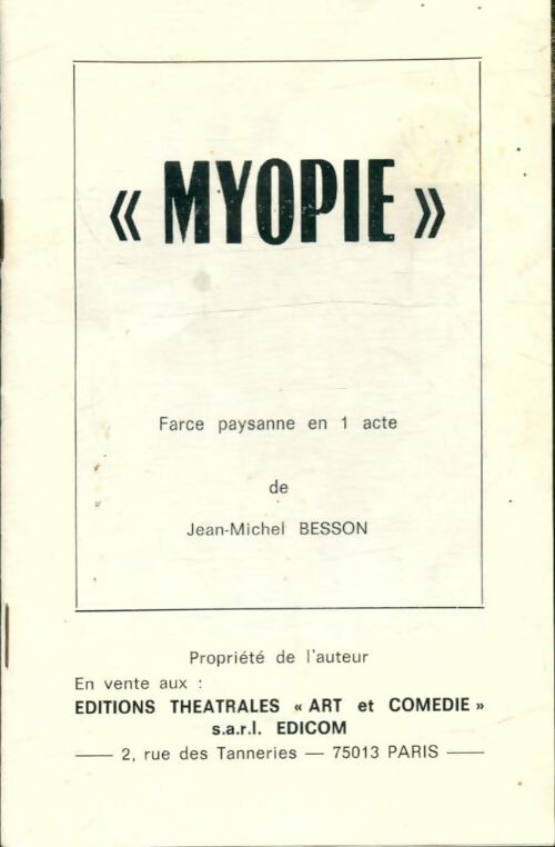 Livrenpoche : Myopie - Jean-Michel Besson - Livre