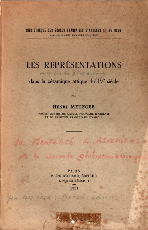 Livrenpoche : Les représentations dans la céramique attique du IVe siècle - Metzger Henri - Livre