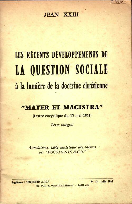Livrenpoche : Les récents développements de la question sociale - Jean XXIII - Livre