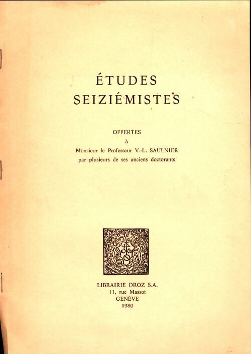 Livrenpoche : Etudes seiziémistes - Verdun-L. Saulnier - Livre
