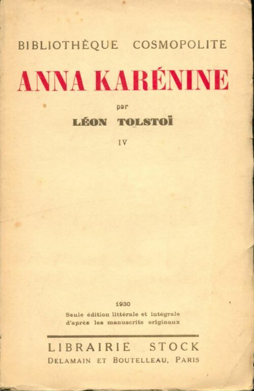 Livrenpoche : Anna Karénine Tome IV - Comte Léon L. Tolstoï - Livre