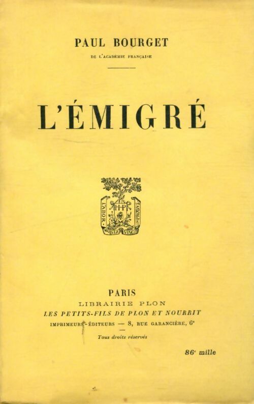 Livrenpoche : L'emigré - Paul Bourget - Livre