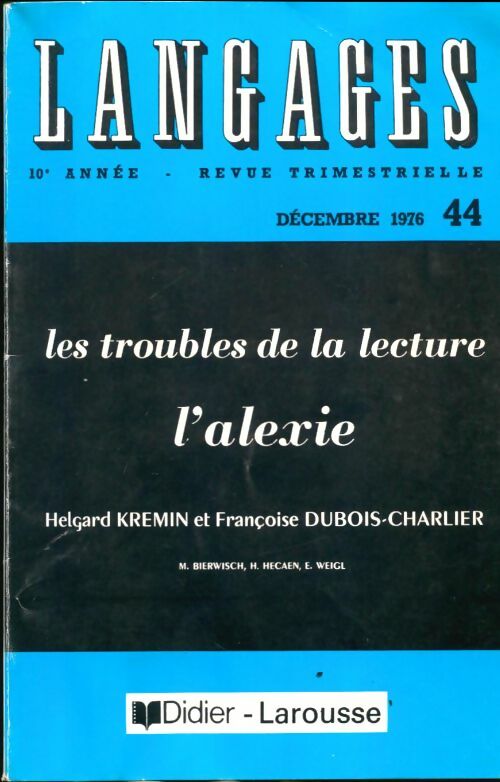 Livrenpoche : Langages n°44 : L'alexie - Collectif - Livre