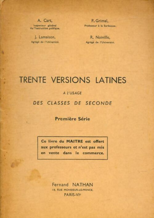 Livrenpoche : Trente versions latines Seconde. 1ère série. Livre du maître - Collectif - Livre