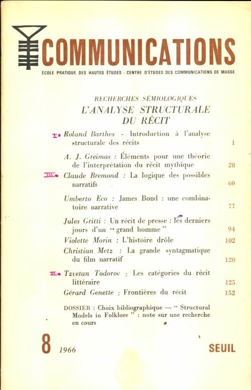 Livrenpoche : Communications n°8 : L'analyse structurale du récit - Collectif - Livre