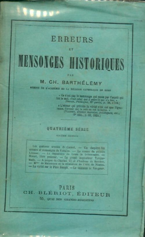 Livrenpoche : Erreurs et mensonges historiques - Ch Barthélemy - Livre