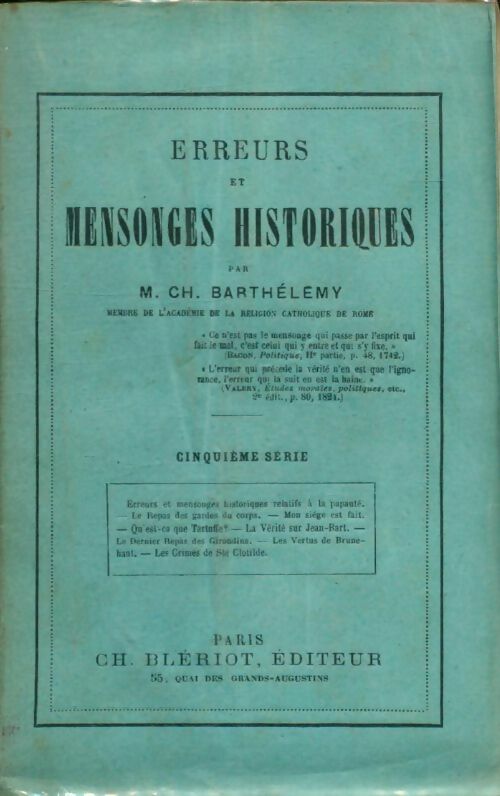 Livrenpoche : Erreurs et mensonges historiques - Ch. Barthélemy - Livre
