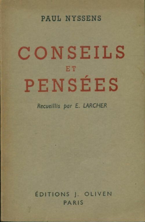 Livrenpoche : Conseils et pensées de Paul Nyssens - E. Larcher - Livre