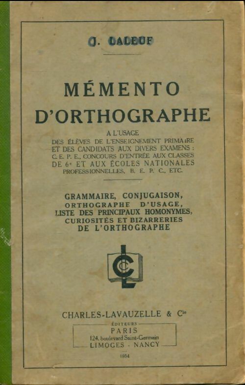 Livrenpoche : Mémento d'orthographe - J Laleuf - Livre
