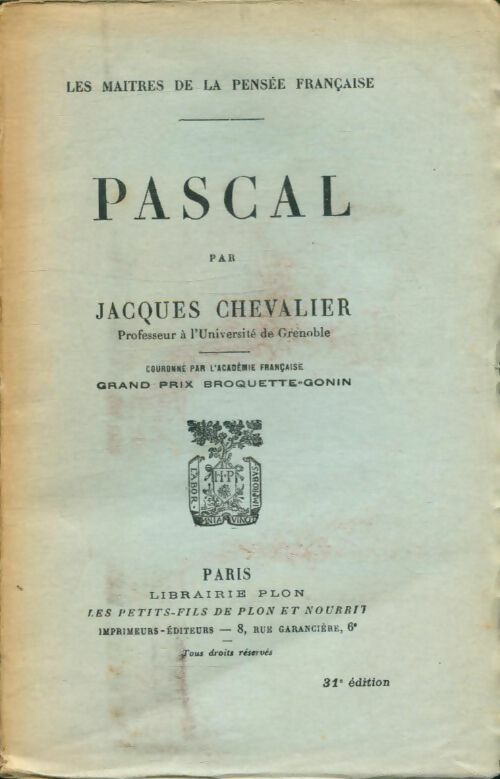 Livrenpoche : Pascal - Jacques Chevalier - Livre