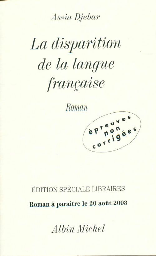 Livrenpoche : La disparition de la langue française - Assia Djebar - Livre