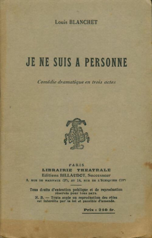 Livrenpoche : Je ne suis à personne - Louis Blanchet - Livre