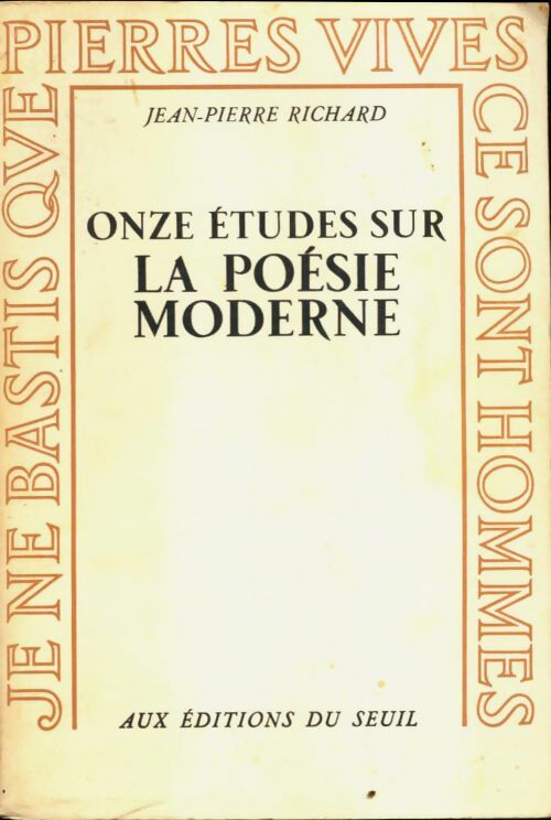 Livrenpoche : Onze études sur la poésie moderne - Jean-Pierre Richard - Livre