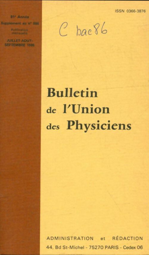 Livrenpoche : Bulletin de l'union des physiciens supplément au n°686 - Collectif - Livre