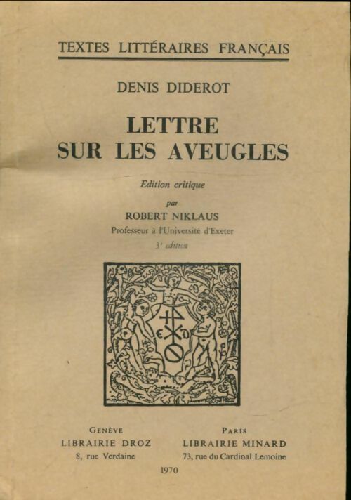 Livrenpoche : Lettres sur les aveugles - Denis Diderot - Livre