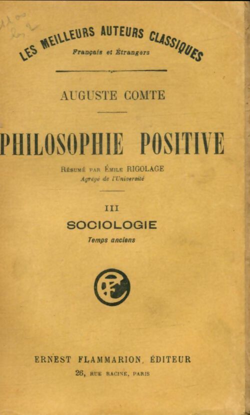 Livrenpoche : Philosophie positive Tome III : Sociologie - Auguste Comte - Livre