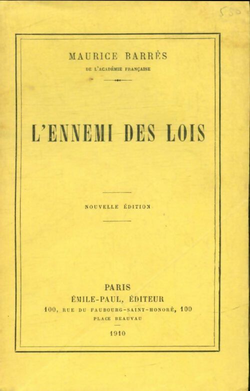 Livrenpoche : L'ennemi des lois - Maurice Barrès - Livre