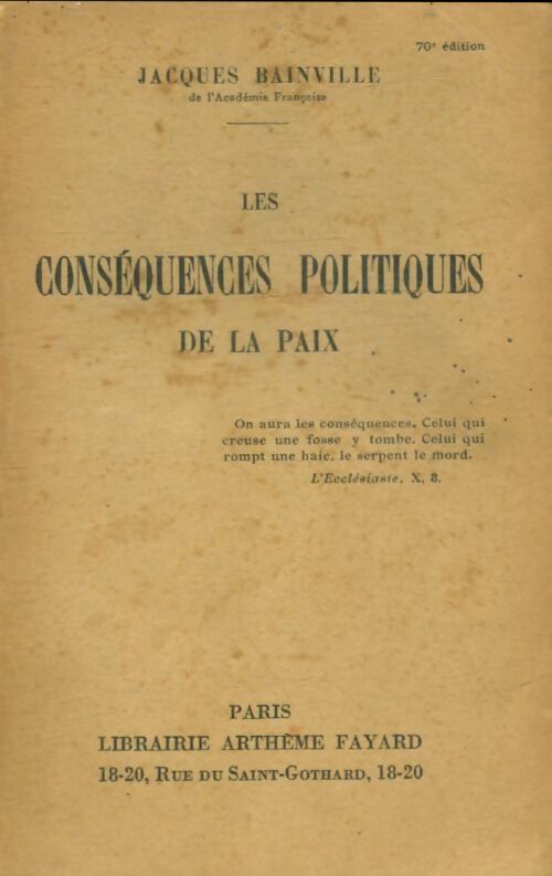 Livrenpoche : Les conséquences politiques de la paix - Jacques Bainville - Livre