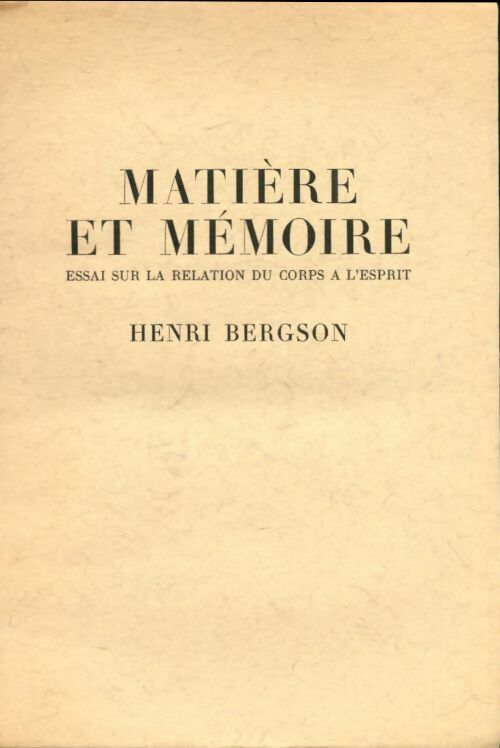 Livrenpoche : Matière et mémoire - Henri Bergson - Livre