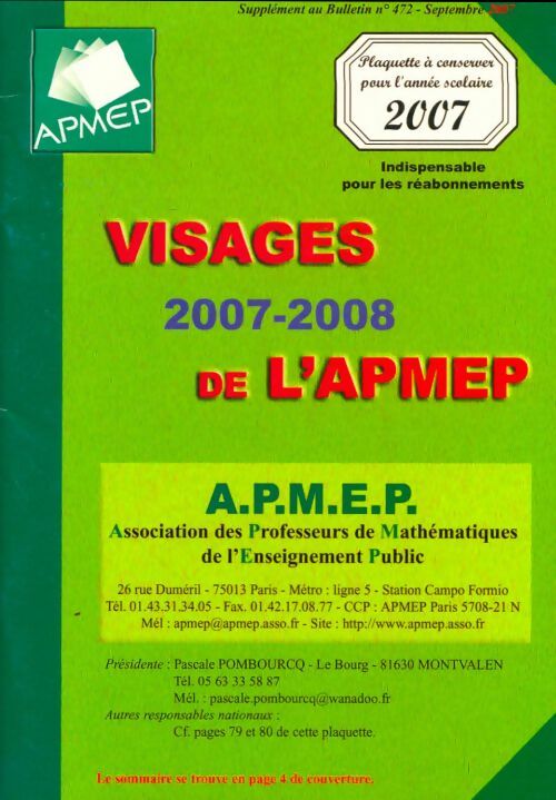 Livrenpoche : Visages 2007-2008 de l'APMEP - Collectif - Livre