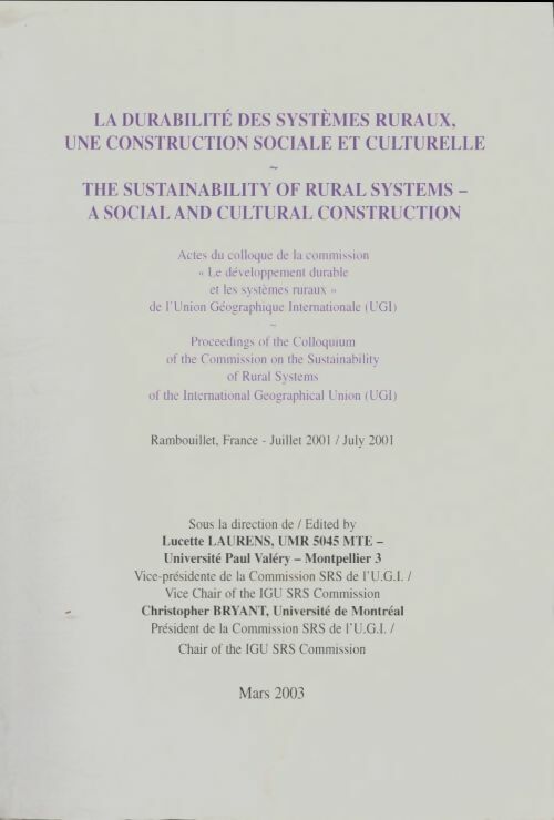 Livrenpoche : La durabilité des systèmes ruraux, une construction sociale et culturelle - Lucette Laurens - Livre