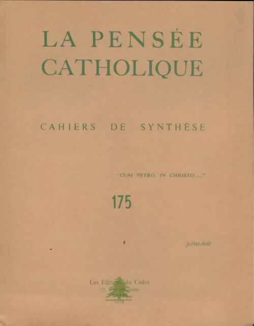 Livrenpoche : La pensée catholique n°175 - Collectif - Livre