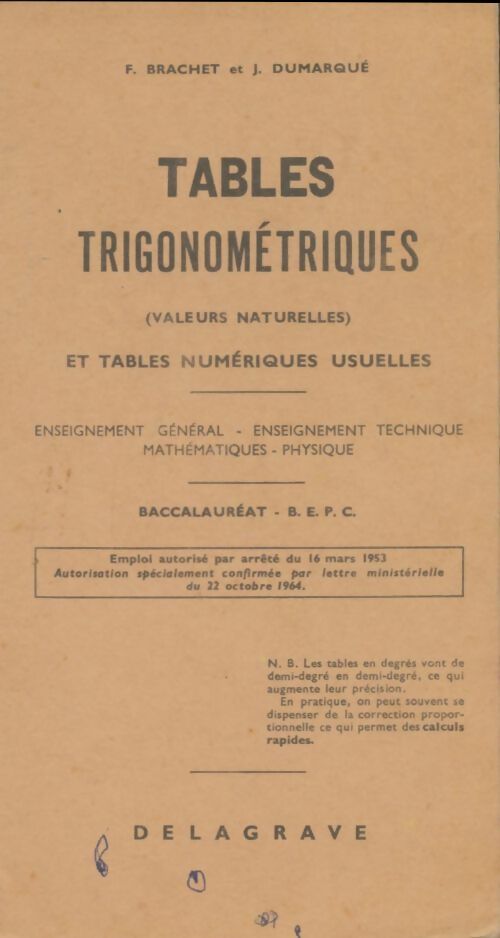 Livrenpoche : Tables trigonométriques et tables numériques usuelles - J. Dumarqué - Livre