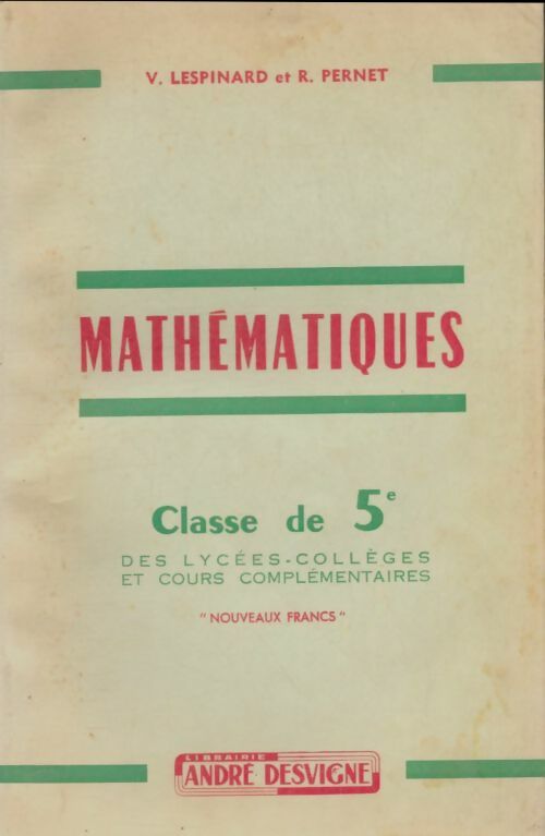 Livrenpoche : Mathématiques 5e - V. Lespinard - Livre
