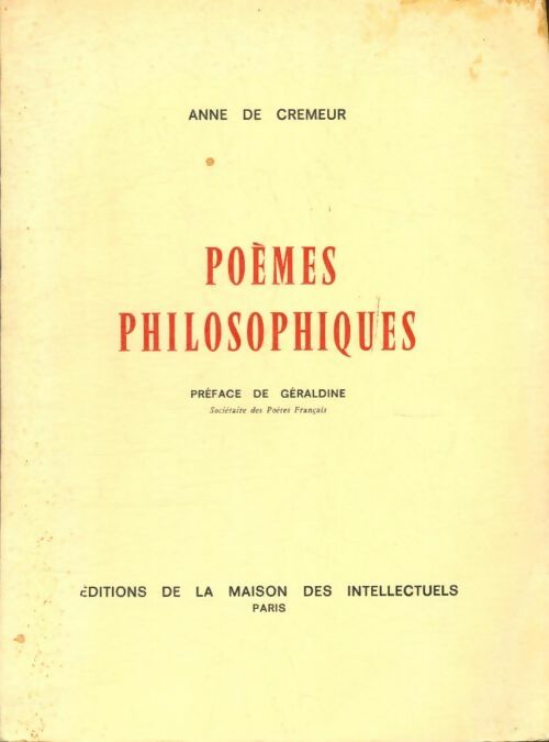 Livrenpoche : Poèmes philosophiques - Anne De Crémeur - Livre