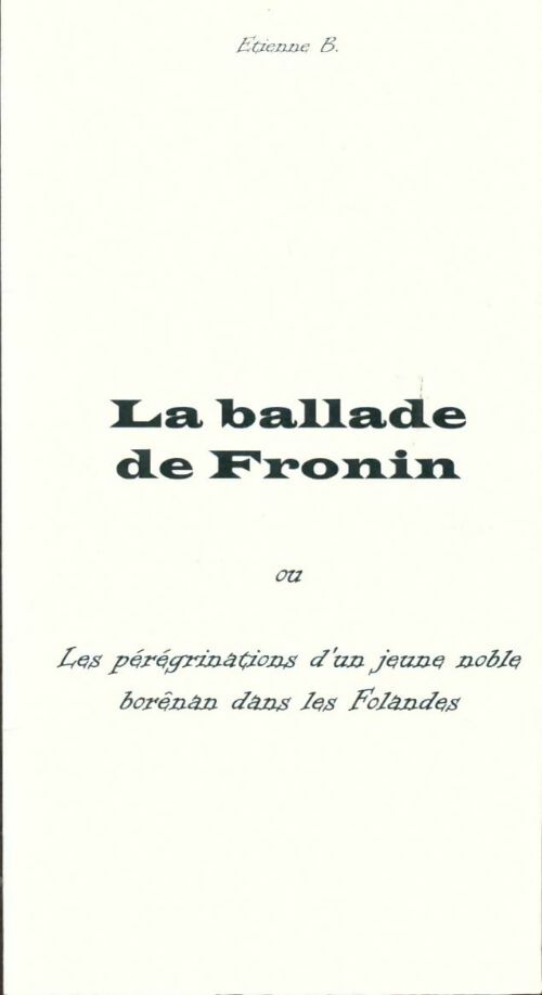 Livrenpoche : La ballade de Fronin - Etienne Bar - Livre
