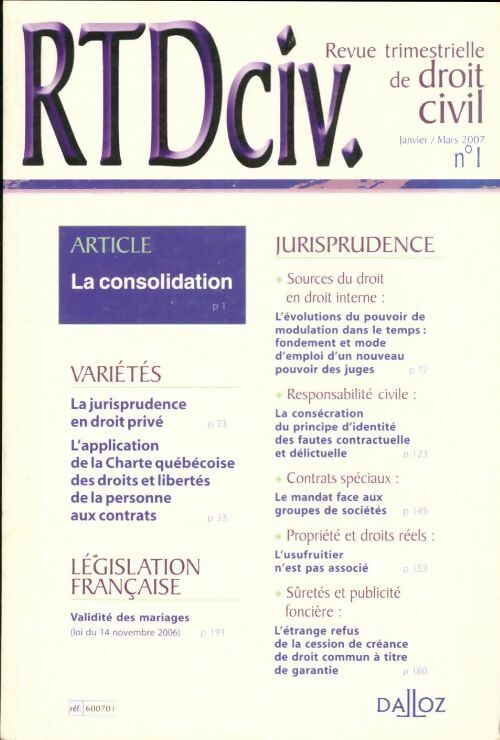 Livrenpoche : RTDciv n°1 - Collectif - Livre