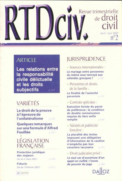 Livrenpoche : RTDciv n°2 - Collectif - Livre
