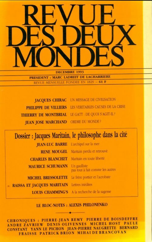 Livrenpoche : Revue des deux mondes décembre 1993 - Collectif - Livre