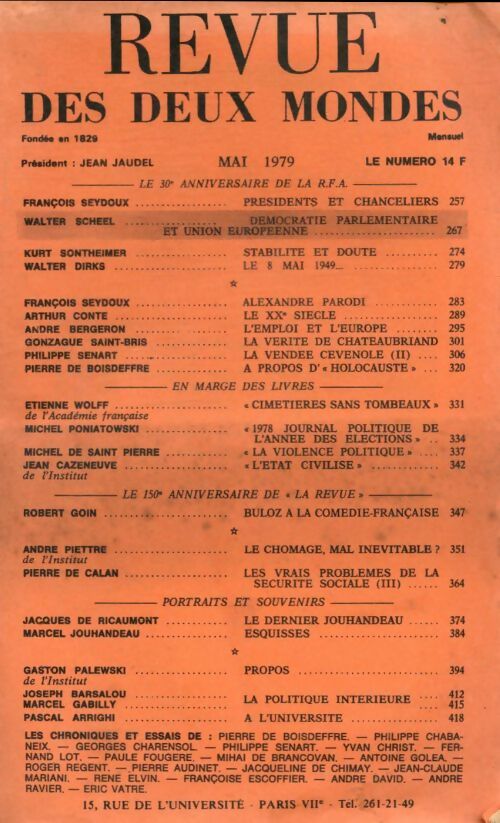 Livrenpoche : Revue des deux mondes mai 1979 - Collectif - Livre