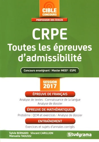 Livrenpoche : CRPE toutes les épreuves d'admissililité - Sylvie Bernard - Livre