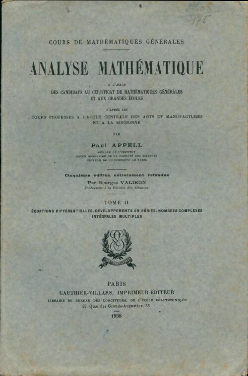 Livrenpoche : Analyse mathématique Tome II - Paul Appell - Livre