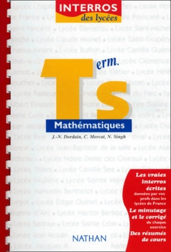 Livrenpoche : Interros des lycées mathématiques niveau terminale s - Dordain - Livre