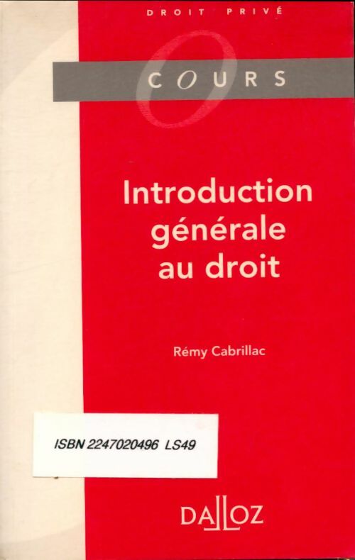 Livrenpoche : Introduction générale au droit - Rémy Cabrillac - Livre