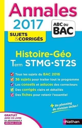 Livrenpoche : Annales ABC du BAC 2017 Histoire - Géographie Term STMG. ST2S - Gilles Darier - Livre