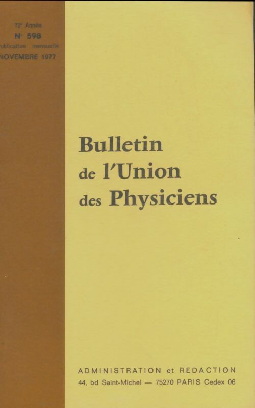 Livrenpoche : Bulletin de l'union des physiciens n°598 - Collectif - Livre