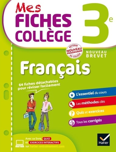 Livrenpoche : Mes fiches collège Français 3e : 40 fiches de révision et 120 exercices corrigés - Nora Nadifi - Livre