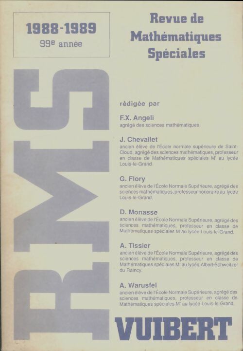 Livrenpoche : RMS Revue de mathématiques spéciales 1988-1989 - Collectif - Livre