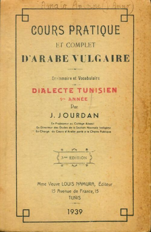 Livrenpoche : Cours pratique et complet d'arabe vulgaire - J. Jourdan - Livre
