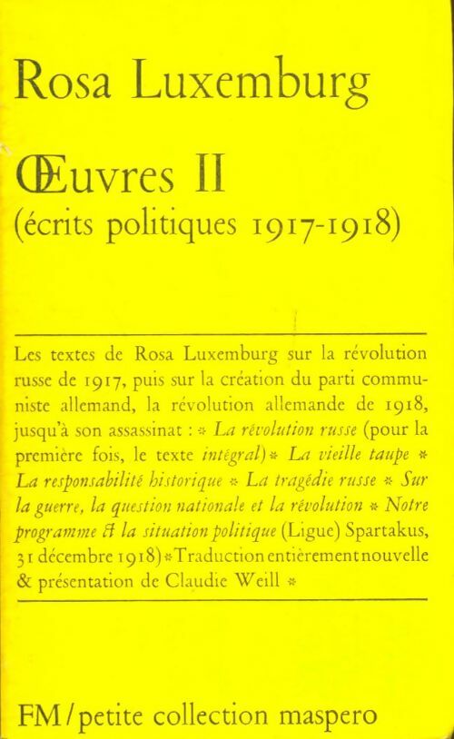 Livrenpoche : Oeuvres Tome II  - Rosa Luxembourg - Livre
