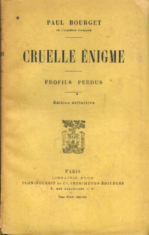 Livrenpoche : Cruelle énigme / Profils perdus - Paul Bourget - Livre